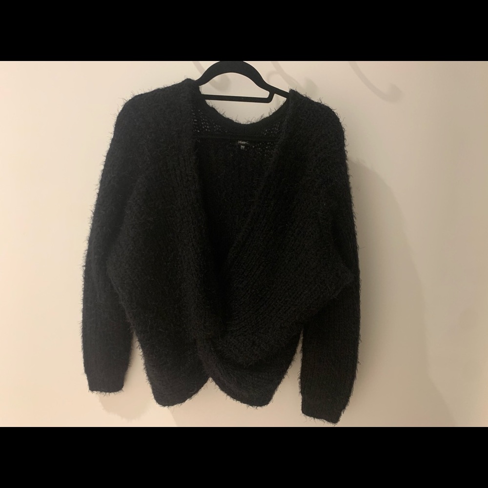 fuzzy cross cross sweater